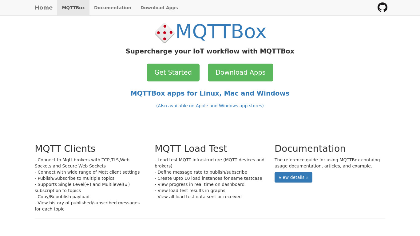 MQTTBox Landing page