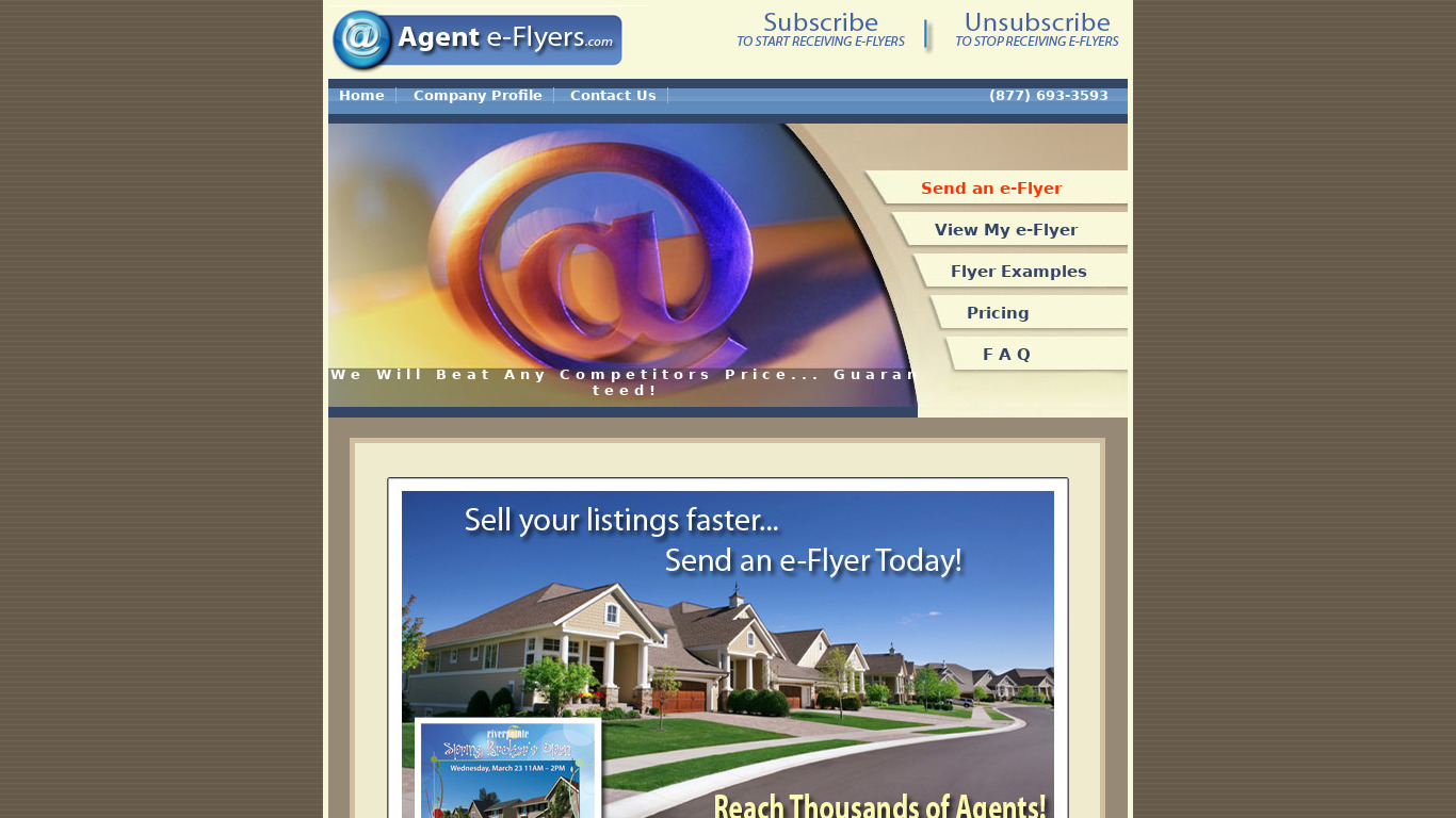 AGENT e-flyers Landing page