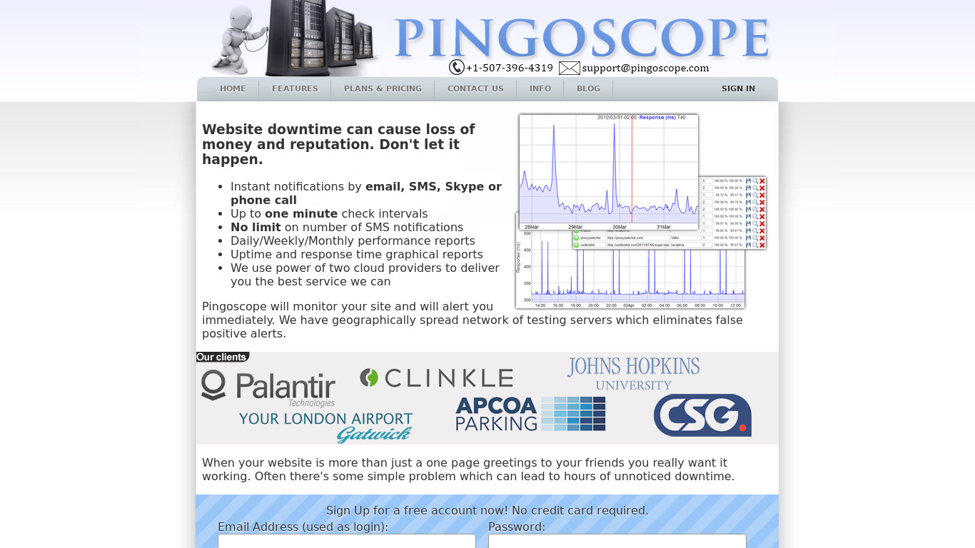 Pingoscope Landing page