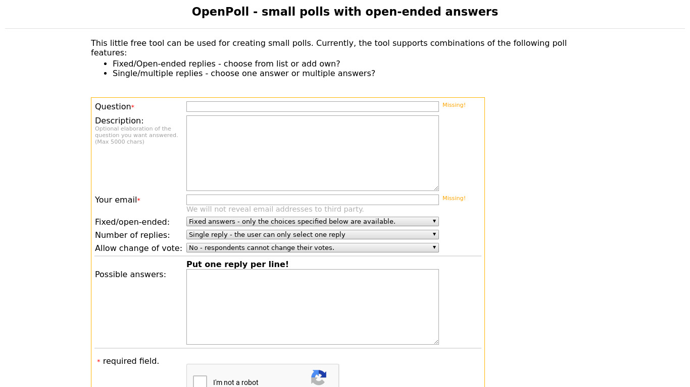 OpenPoll Landing page