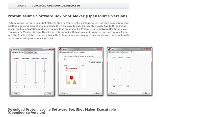 Protomissume Software Box Shot Maker Landing Page