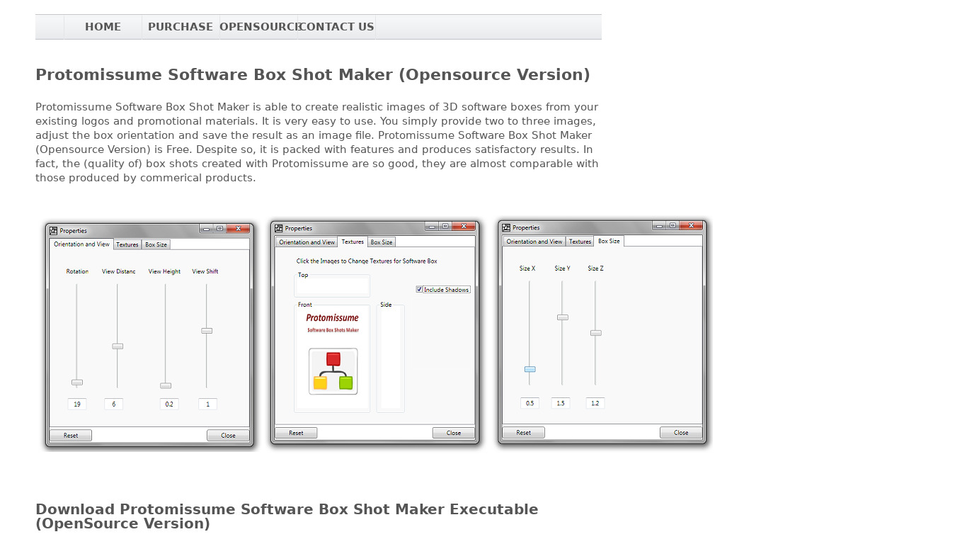 Protomissume Software Box Shot Maker Landing page