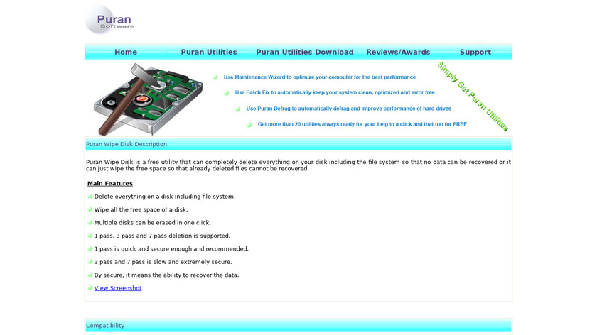 Puran Wipe Disk Landing Page