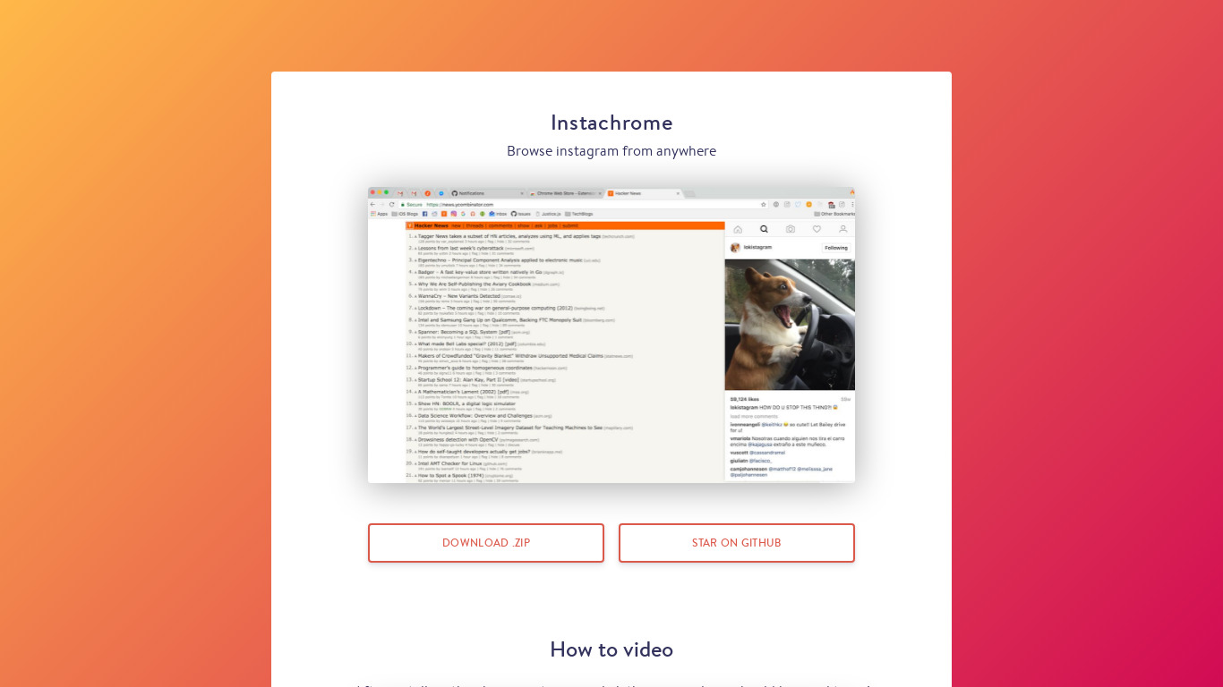 Instachrome Landing page