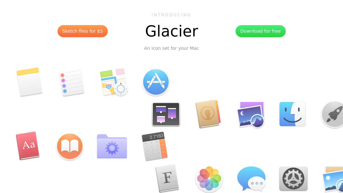 Glacier Icons Landing page