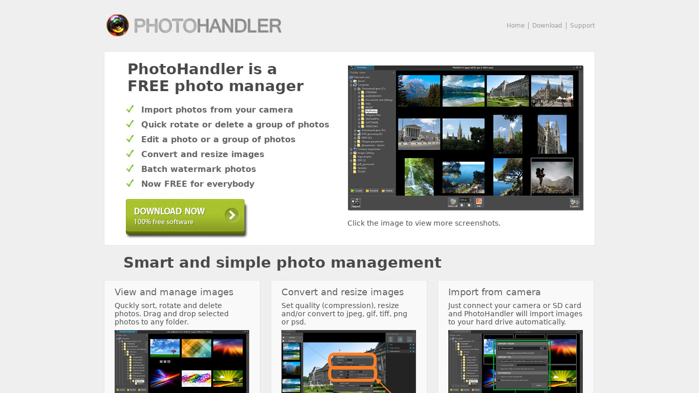 PhotoHandler Landing page