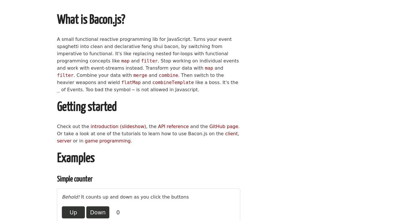 bacon.js Landing page