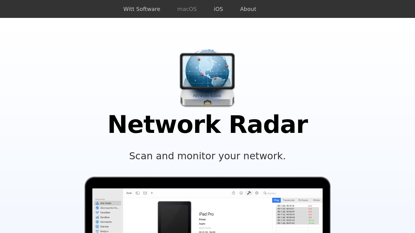 Network Radar Landing page