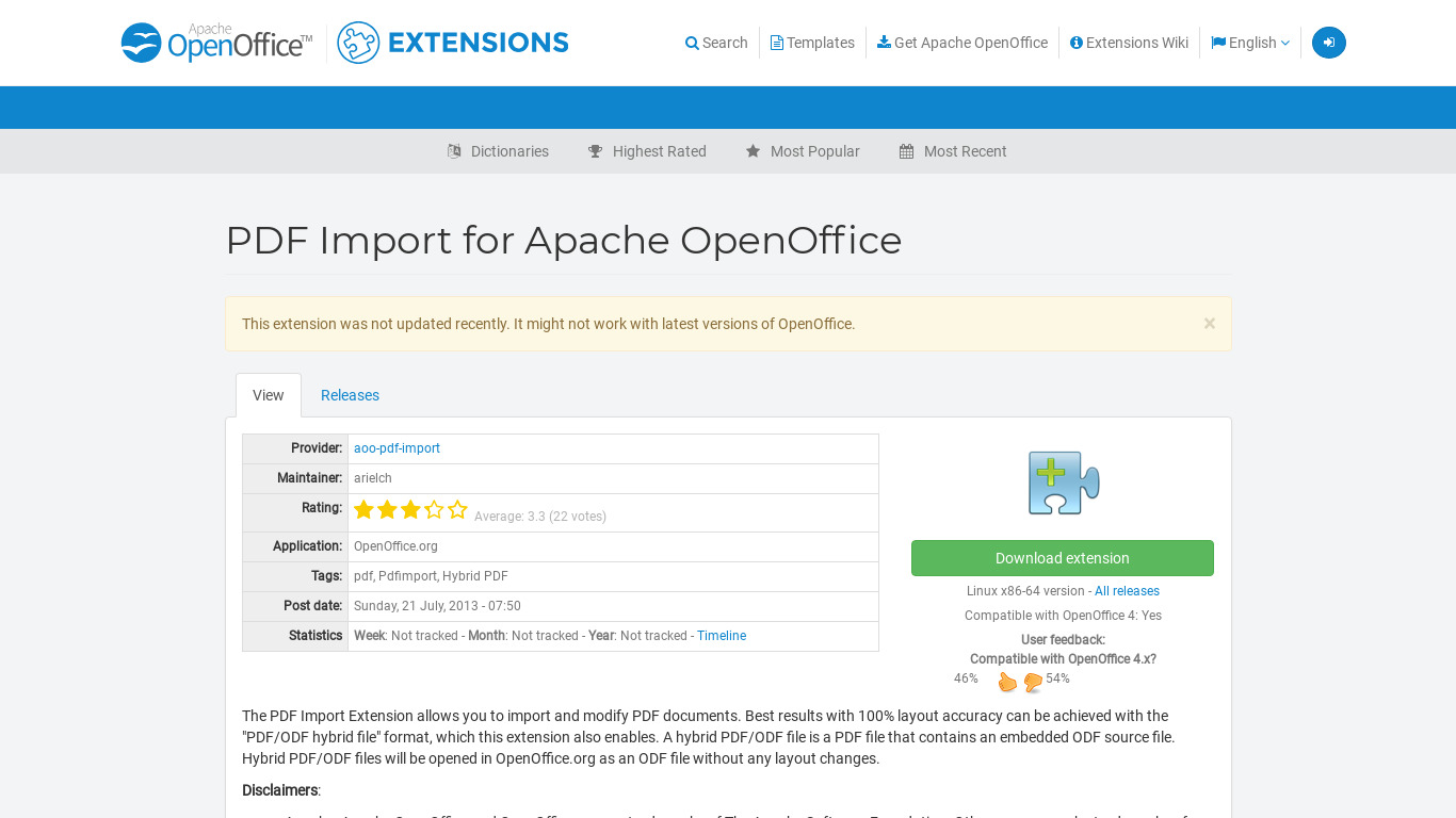 PDF Import for Apache OpenOffice Landing page
