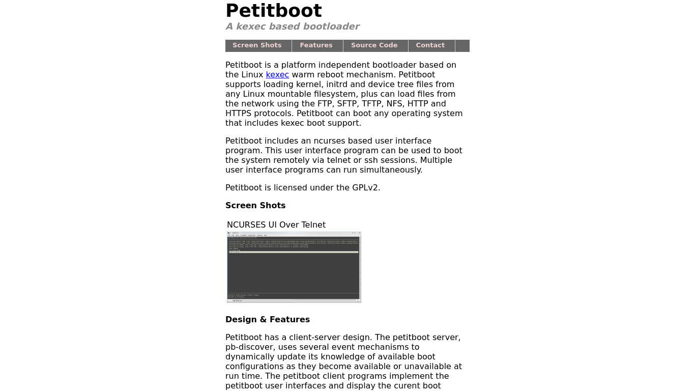 petitboot Landing page