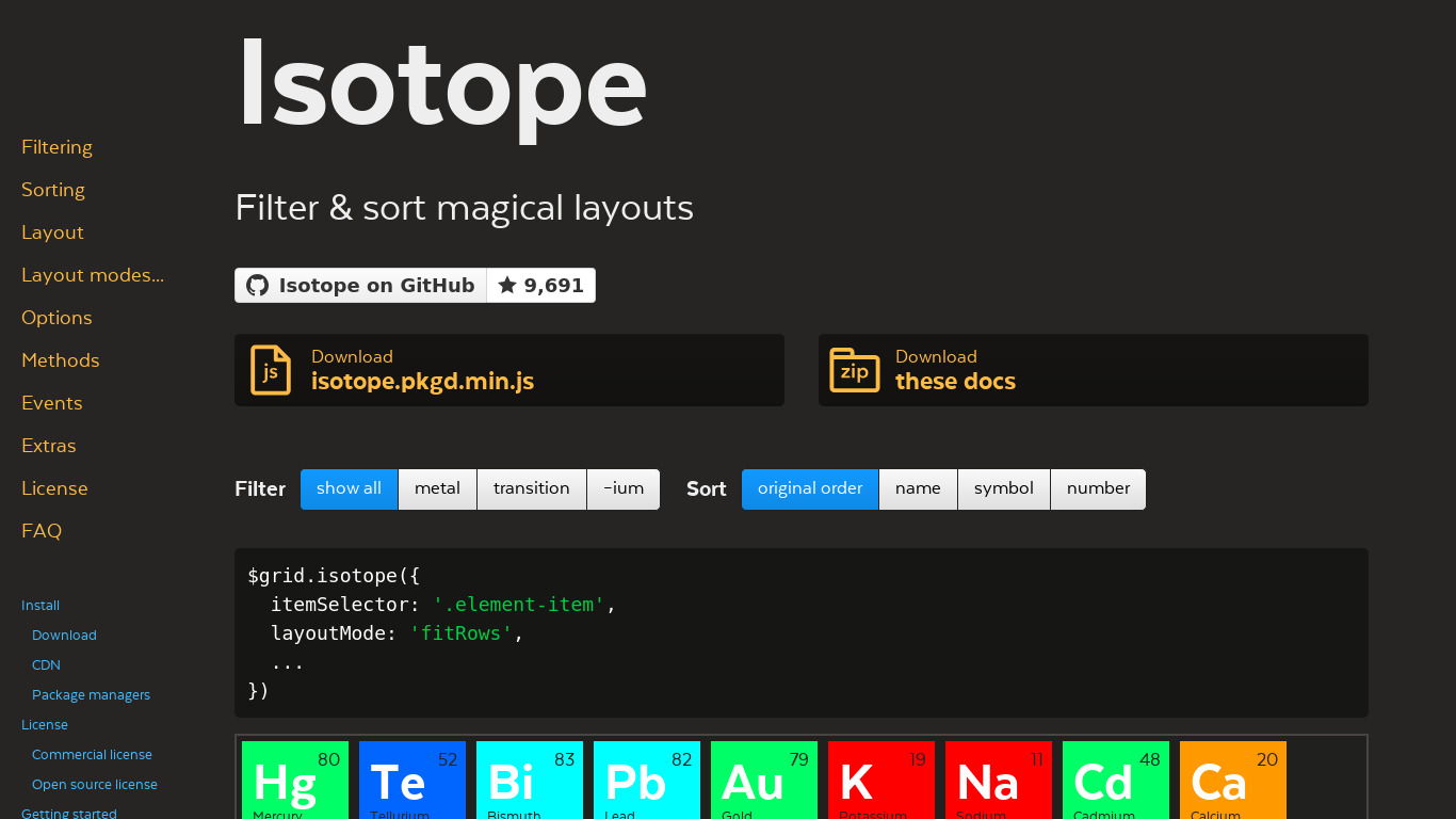 Isotope Landing page