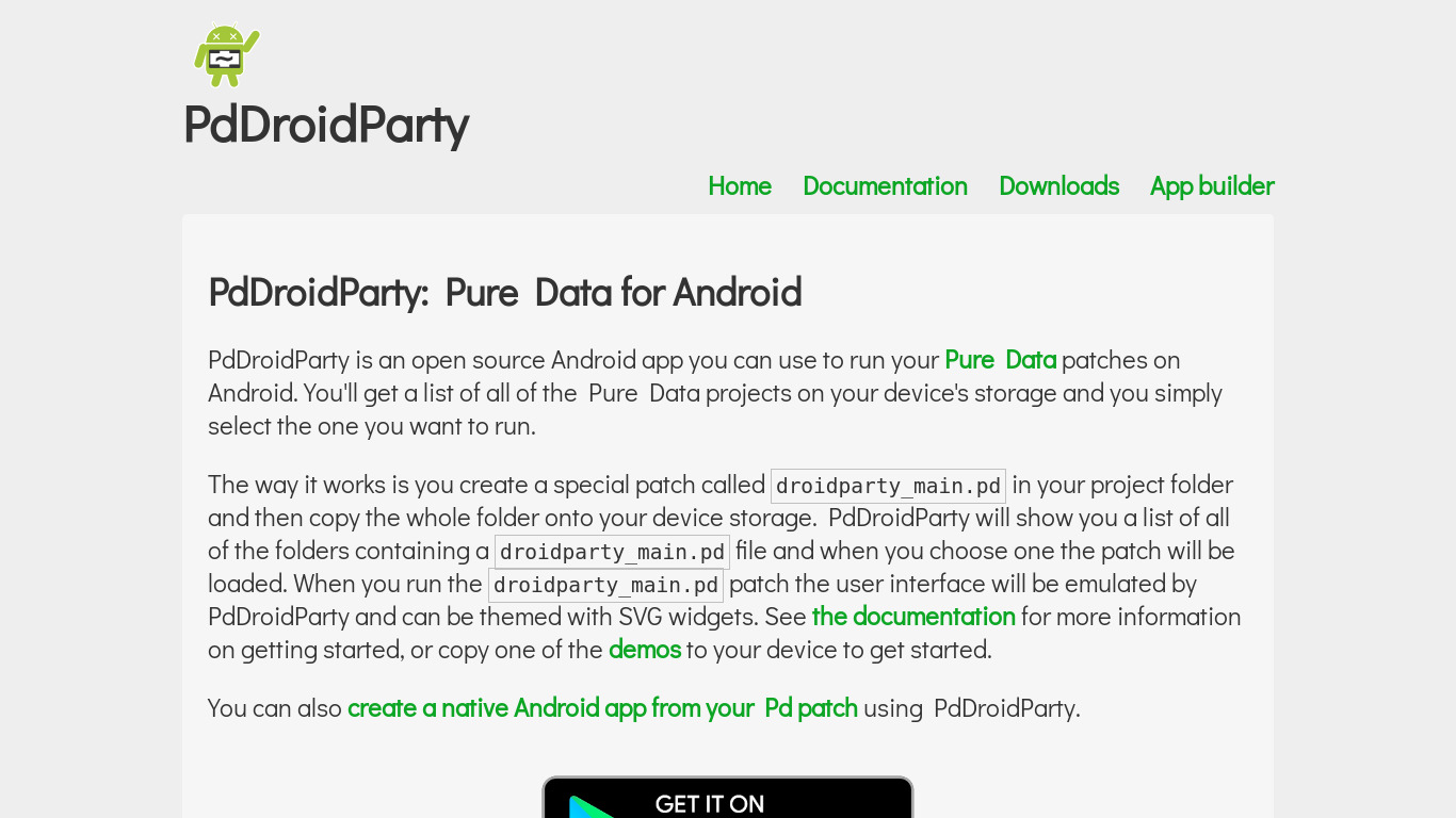 PdDroidParty Landing page