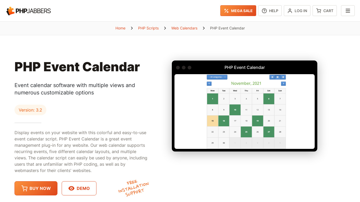 PHP Event Calendar Landing page