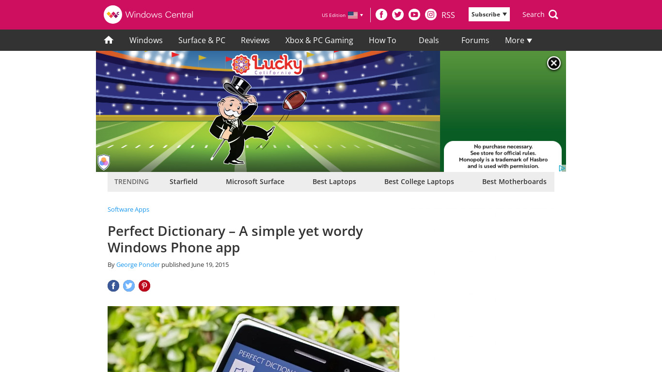 Perfect Dictionary Landing page