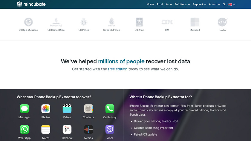Reincubate iPhone Backup Extractor Landing Page