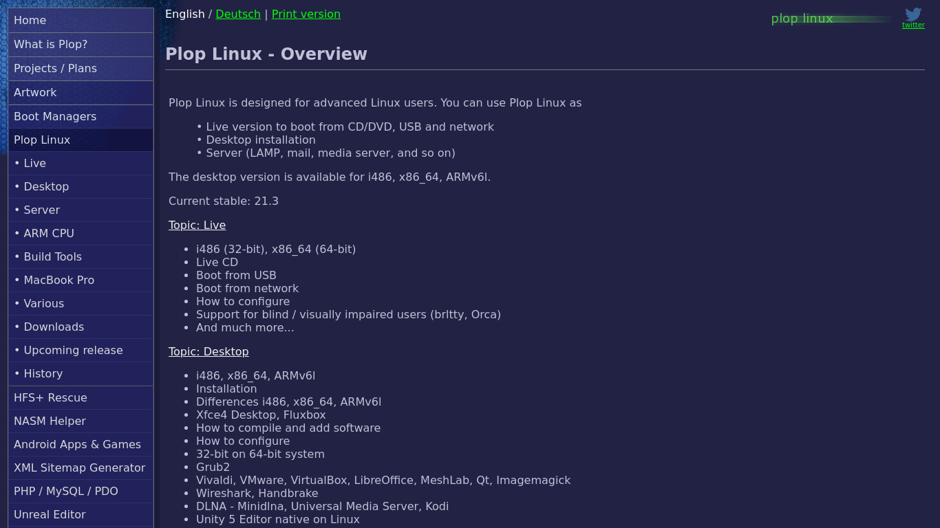 Plop Linux Landing page