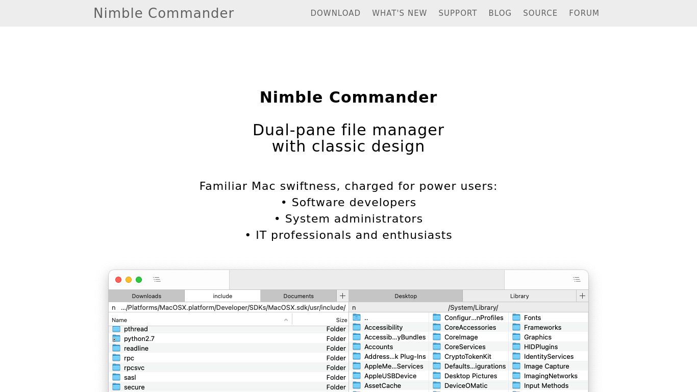Nimble Commander Landing page