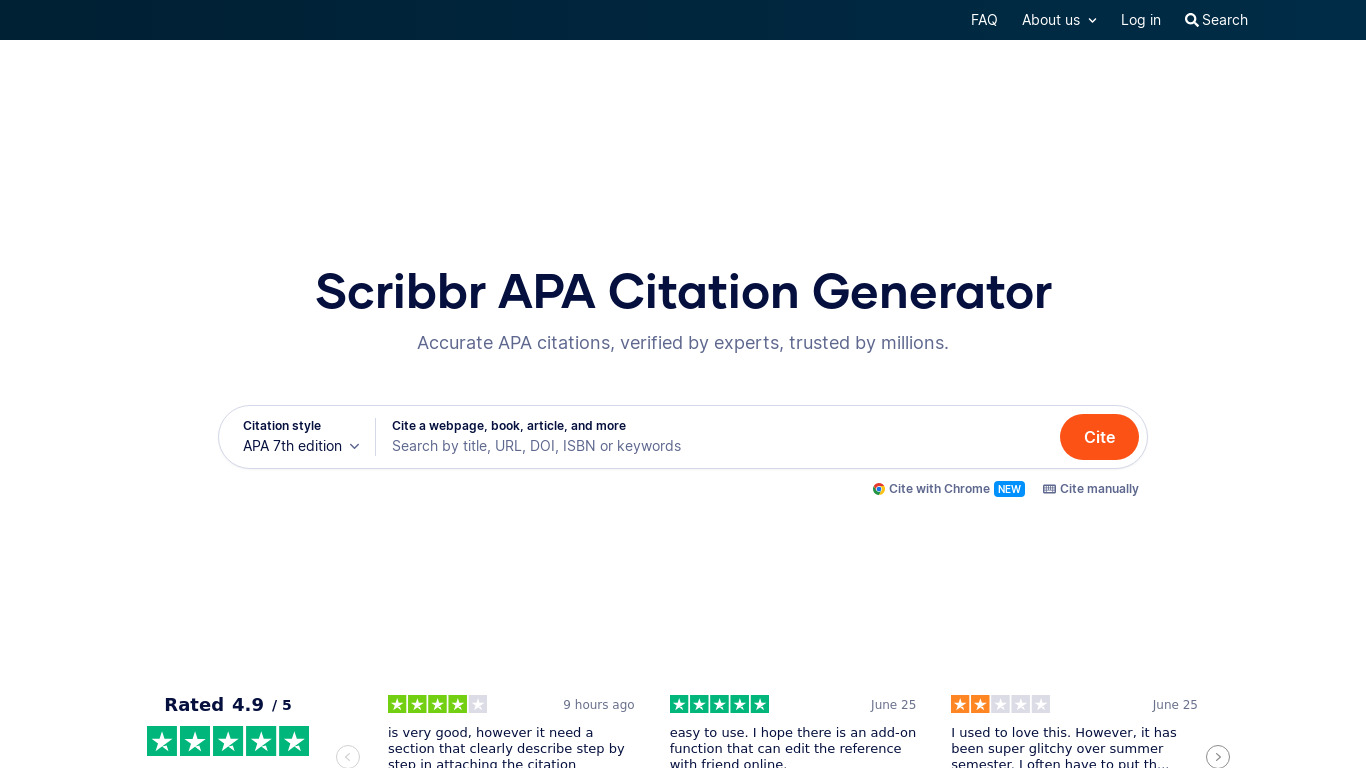 SCRiBBR APA Generator Landing page