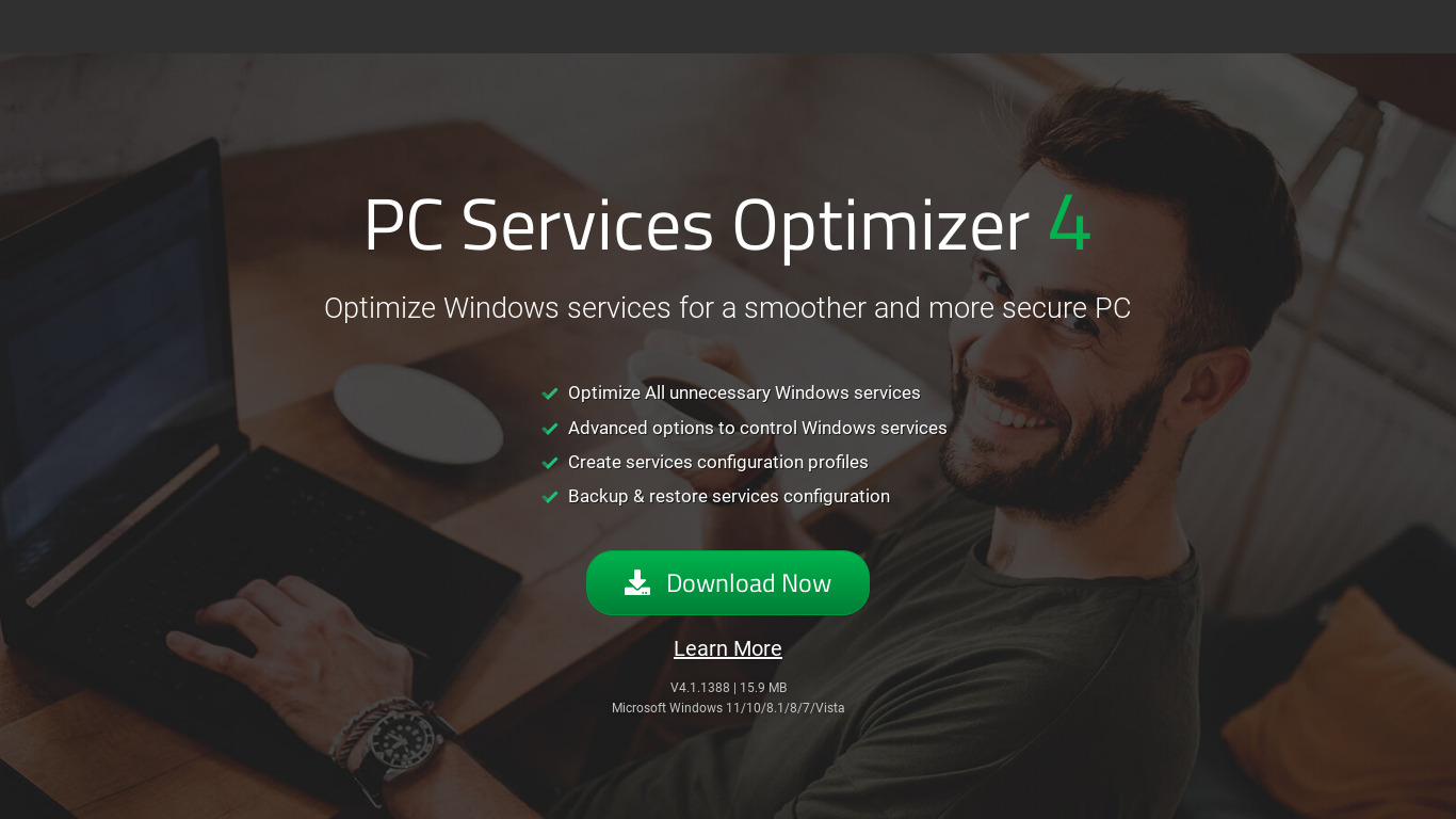 PC Services Optimizer Landing page