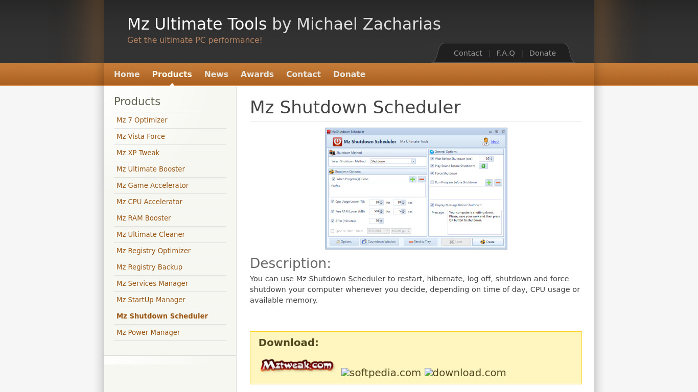 Mz Shutdown Scheduler Landing page