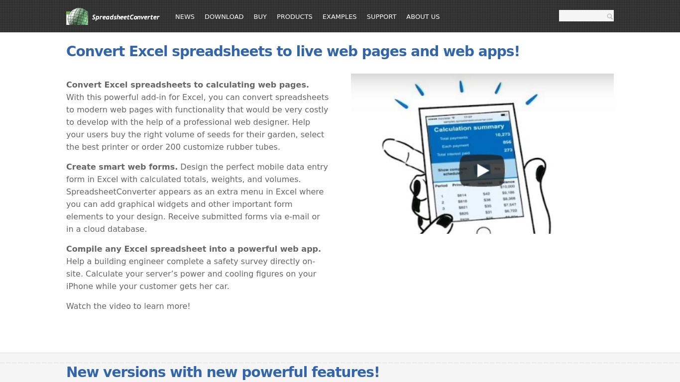 SpreadsheetConverter.com Landing page
