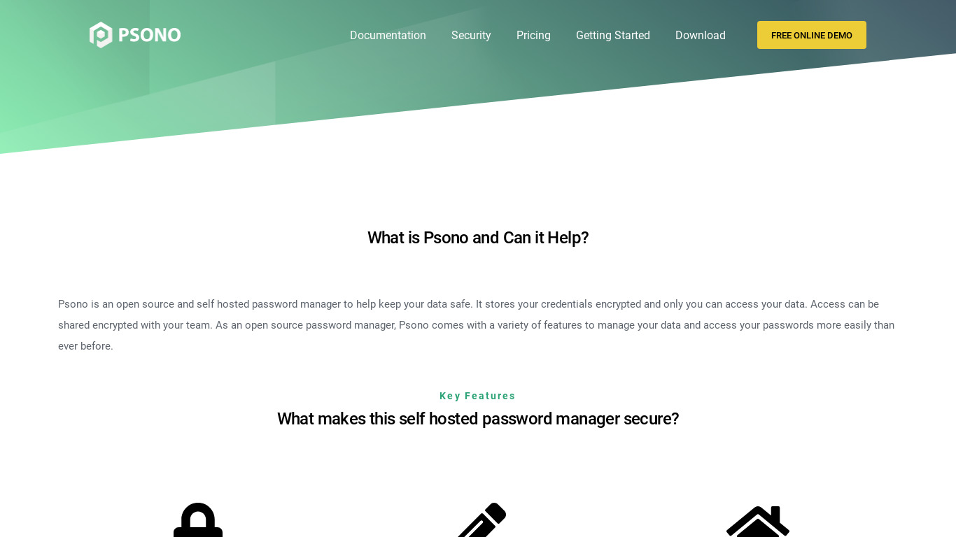 Psono Password Manager Landing page