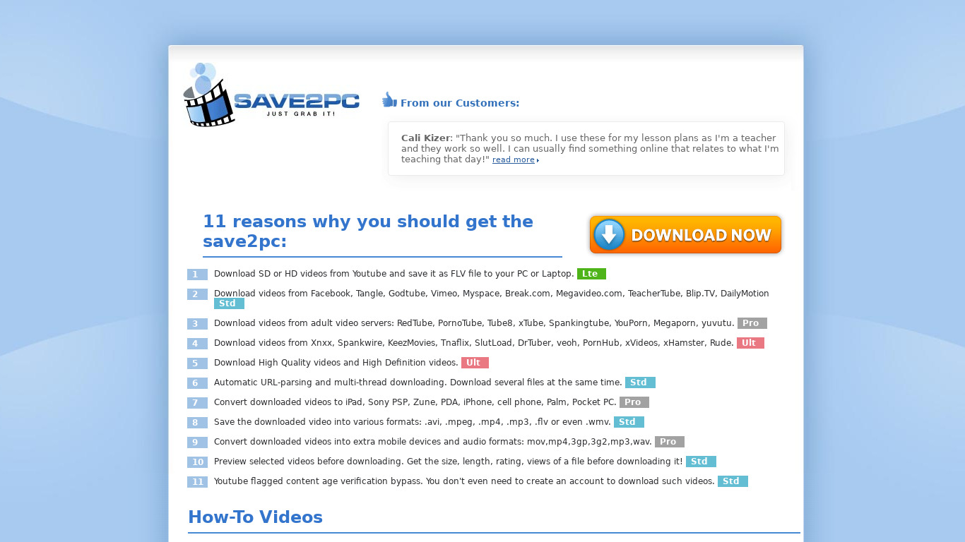 save2pc Landing page