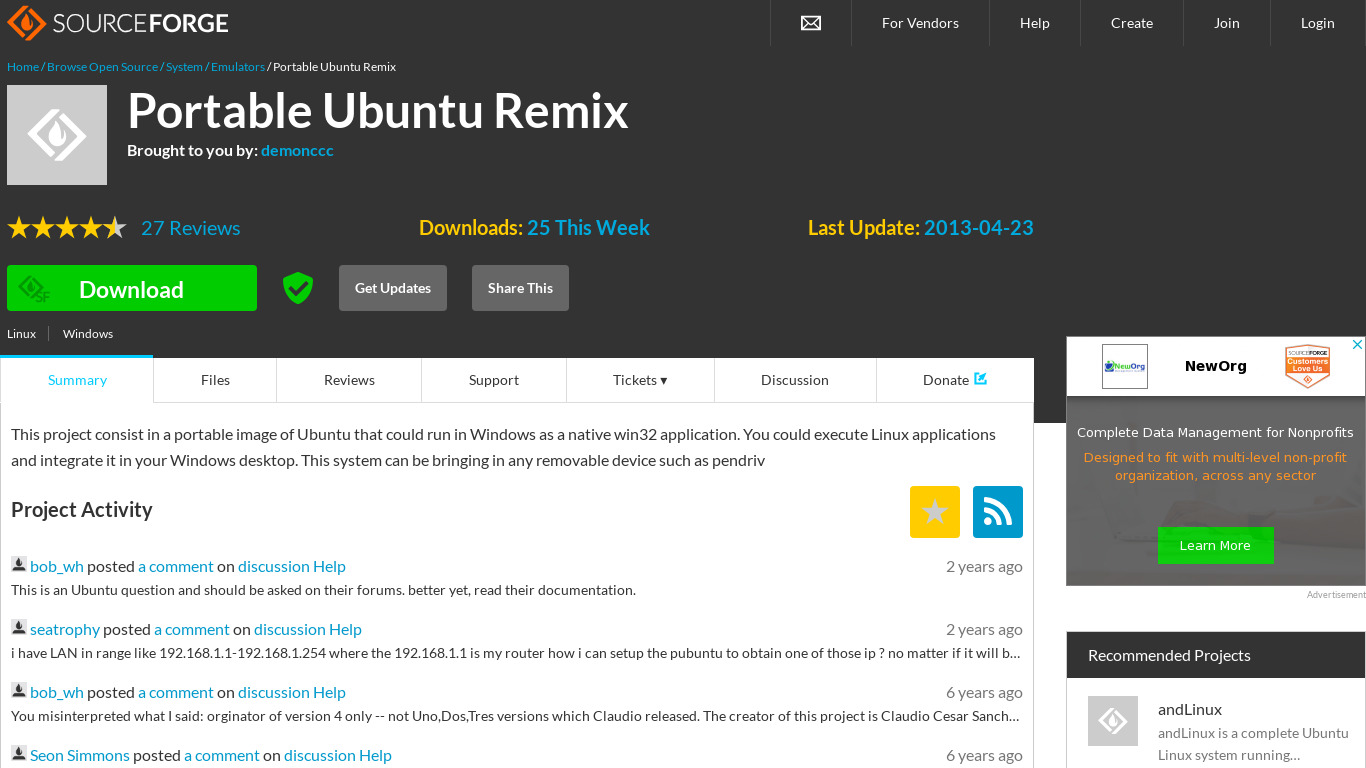 Portable Ubuntu Remix Landing page