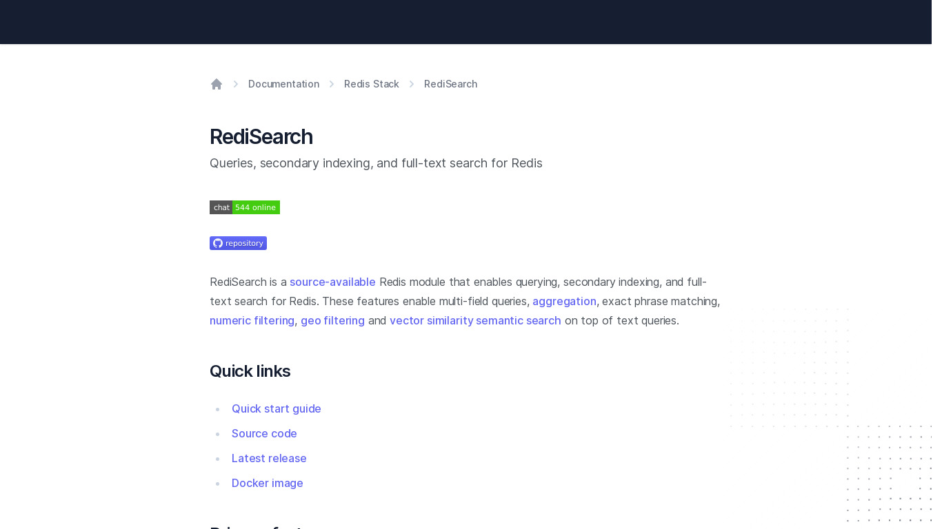 RediSearch Landing page