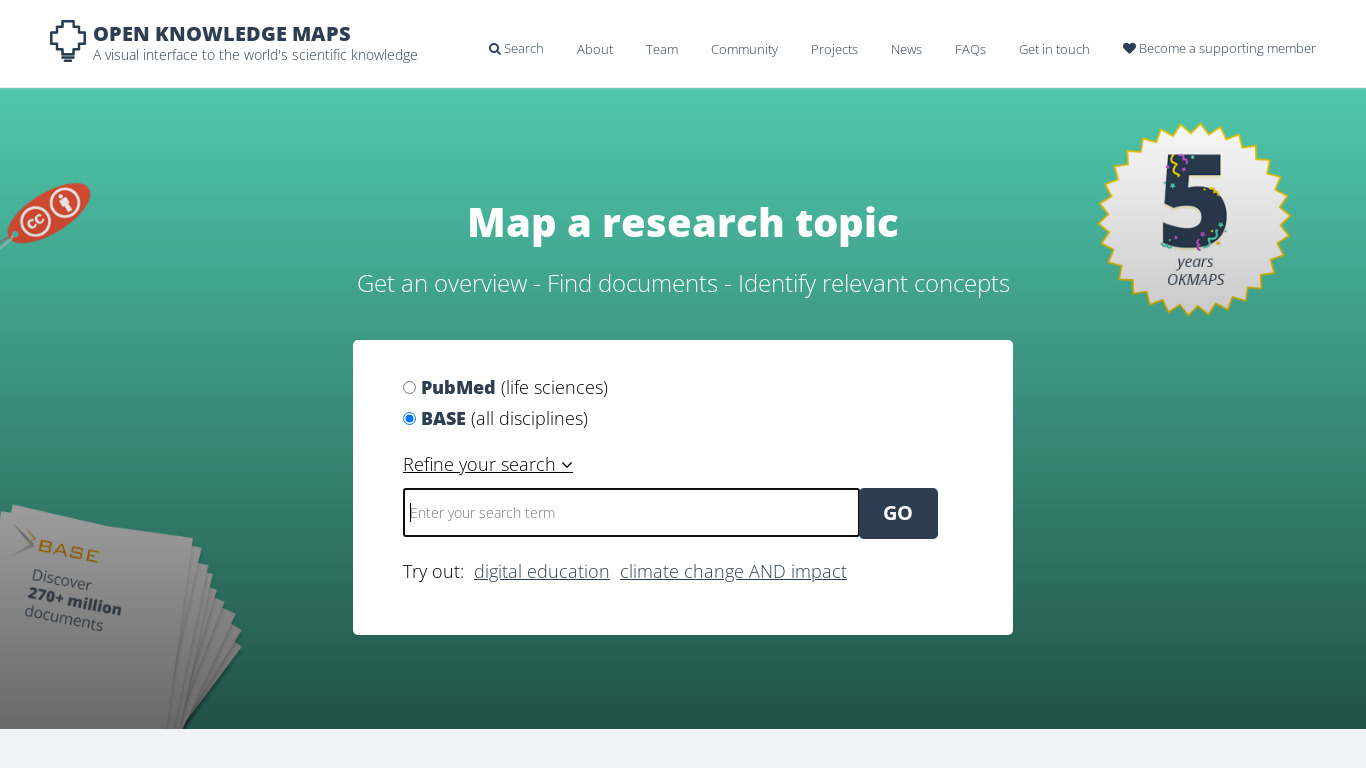 Open Knowledge Maps Landing page