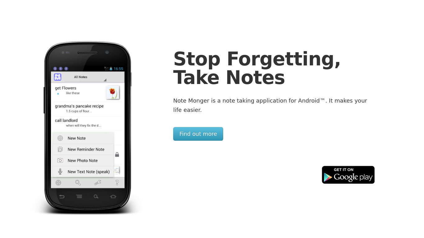 Note Monger Landing page
