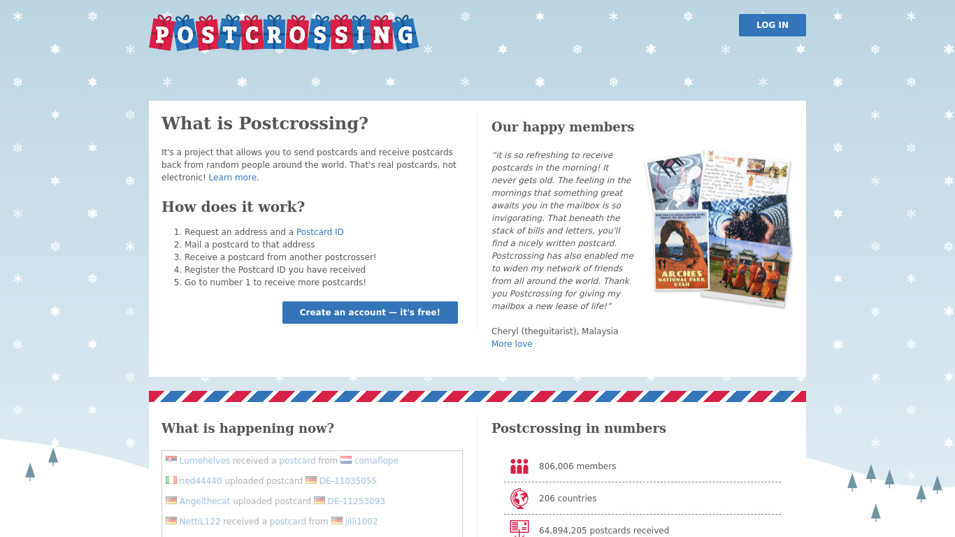 Postcrossing Landing page