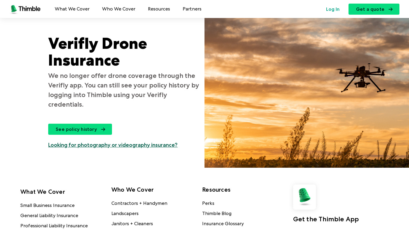 Verifly Drone Insurance Landing page