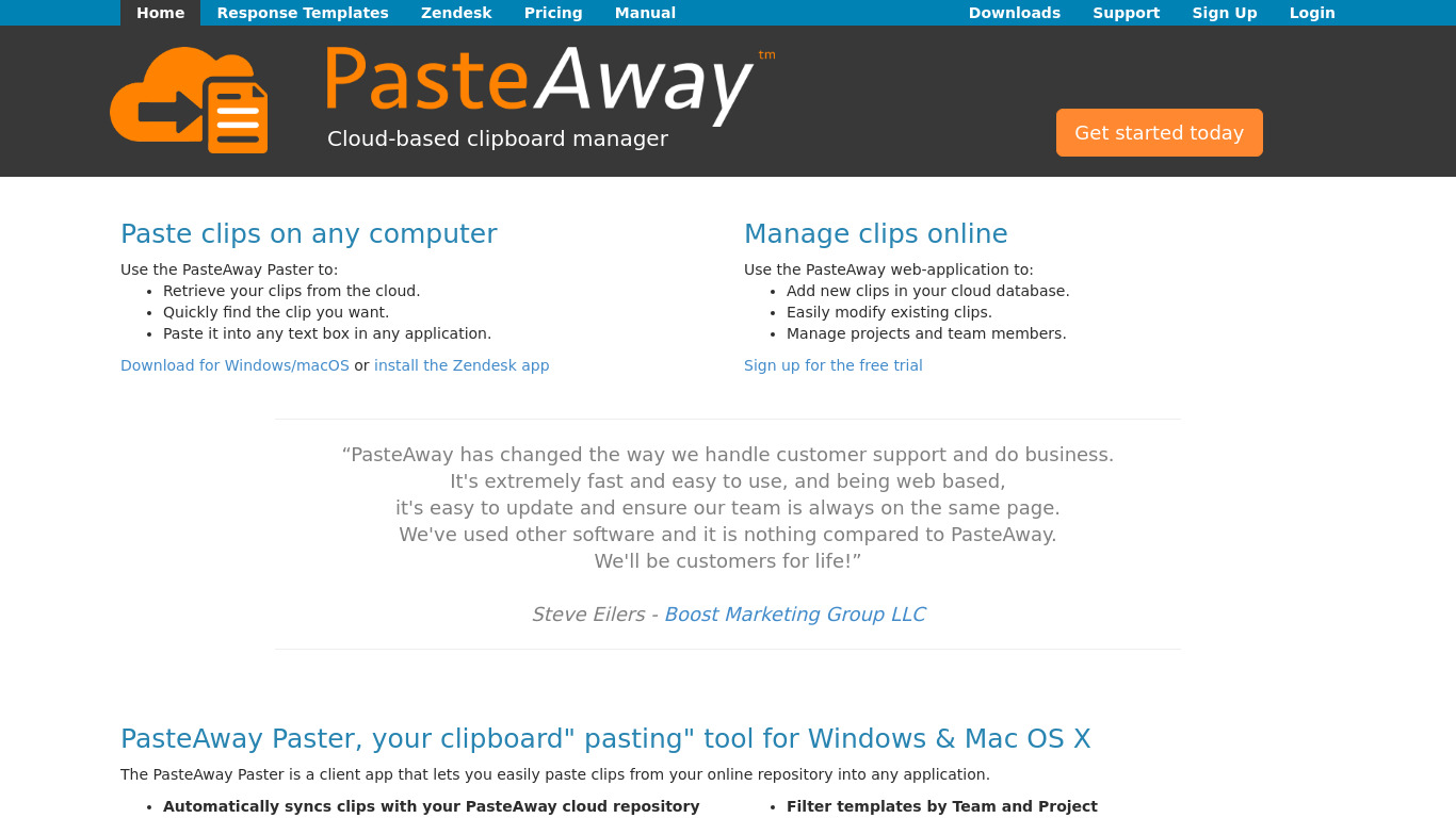 PasteAway Landing page