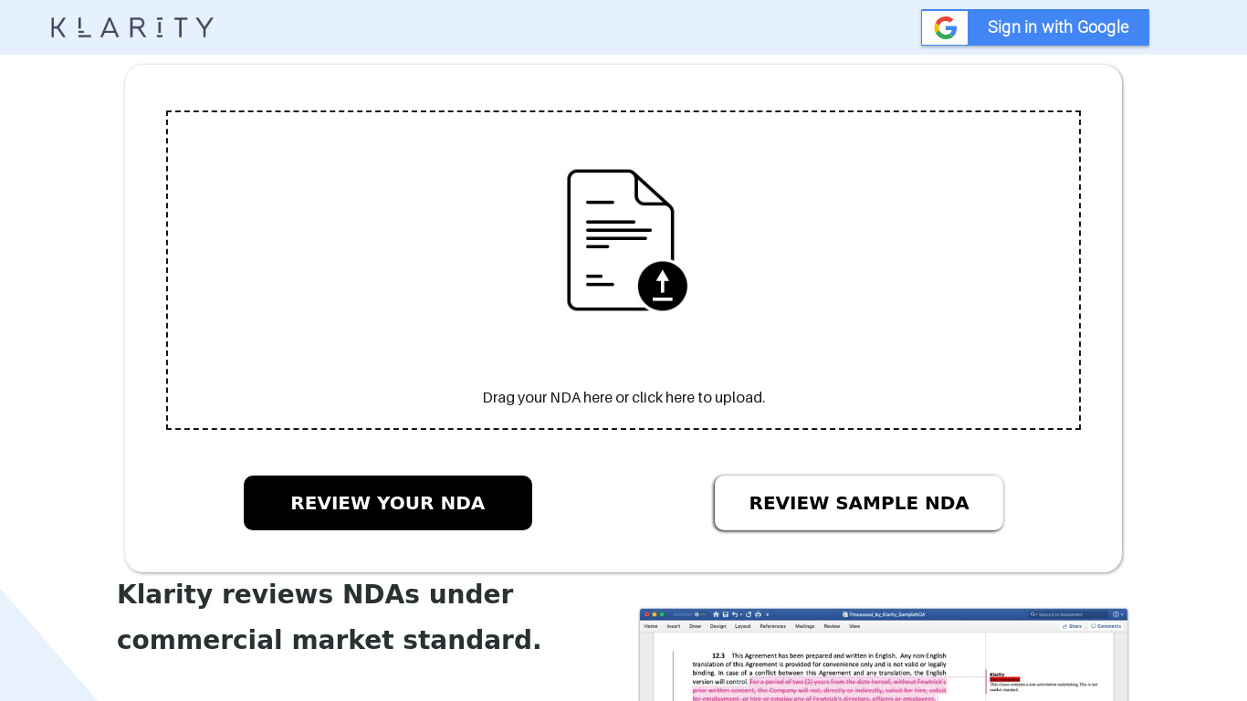 Klarity NDA Review Landing page