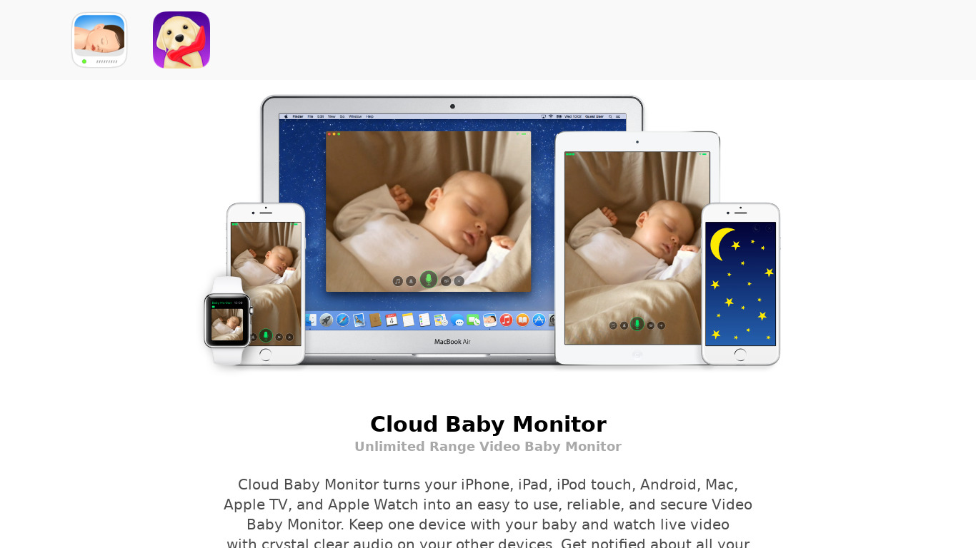Cloud Baby Monitor Landing page