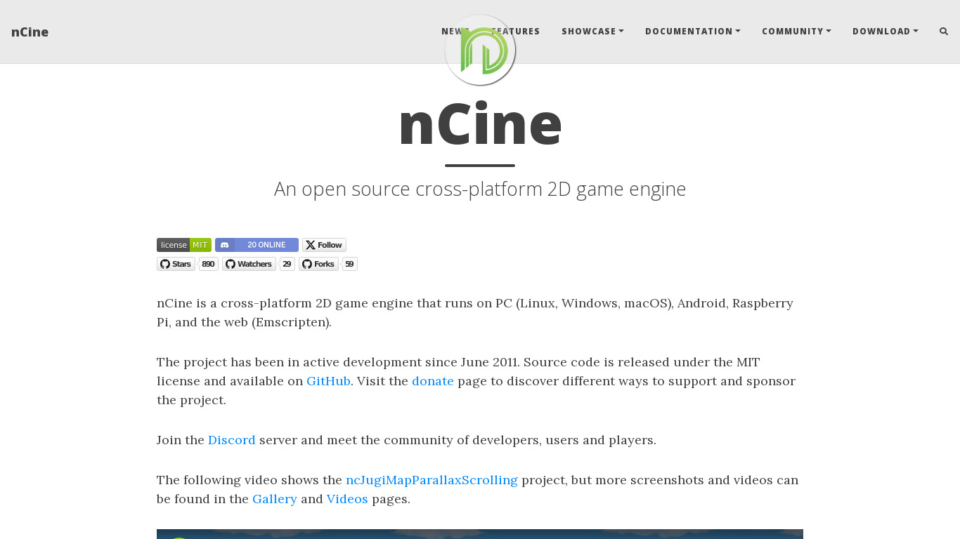 nCine Landing page