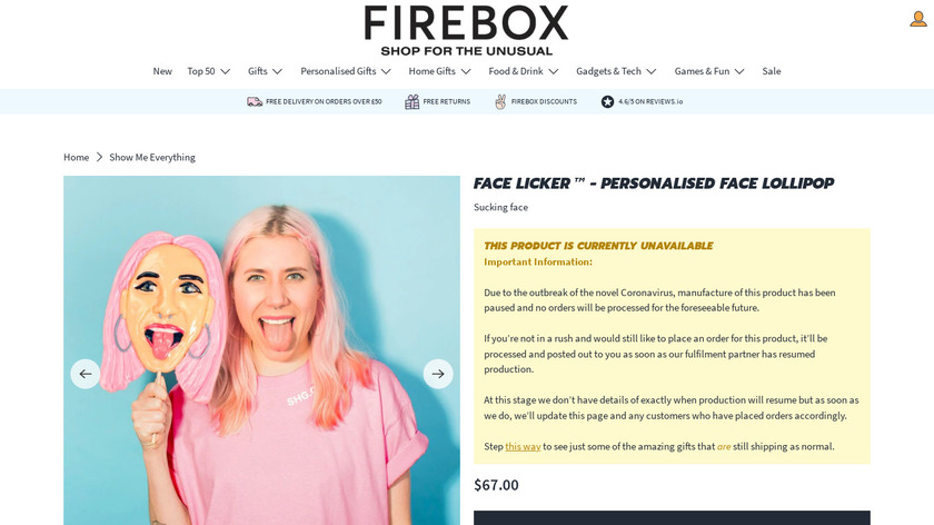firebox.com Face Licker Landing Page