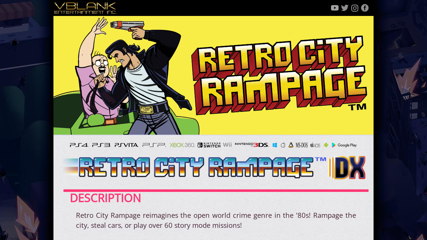 Retro City Rampage DX Landing page