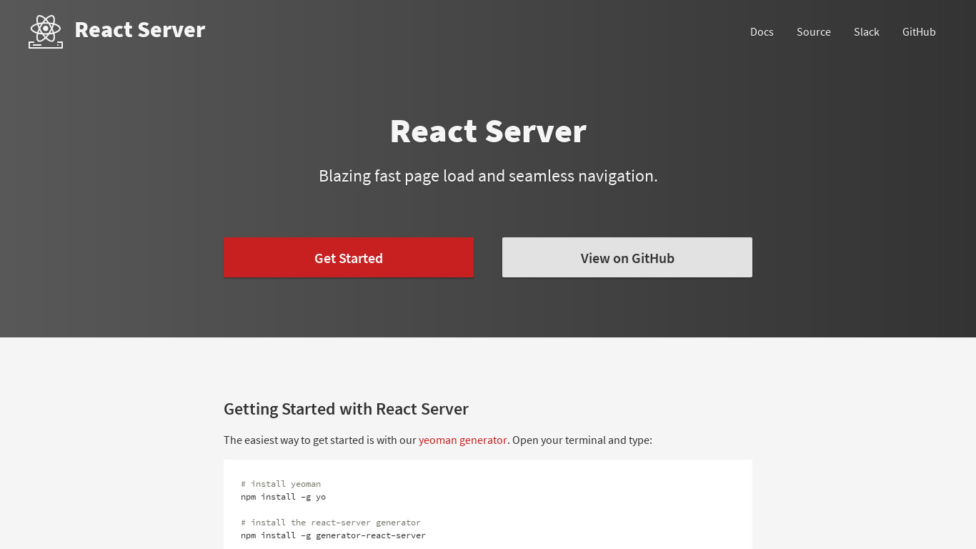 React Server Landing page