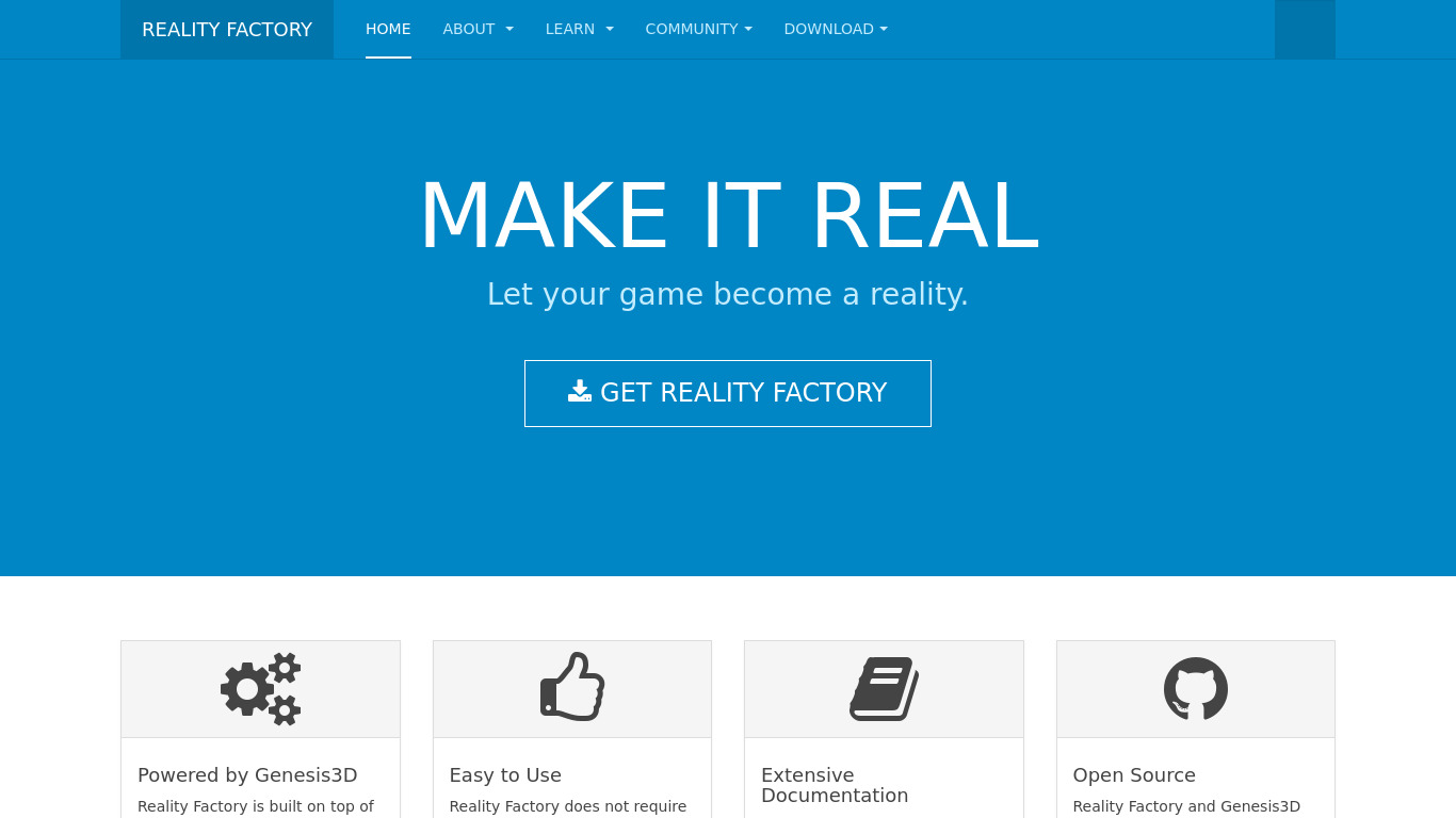 Reality Factory Landing page