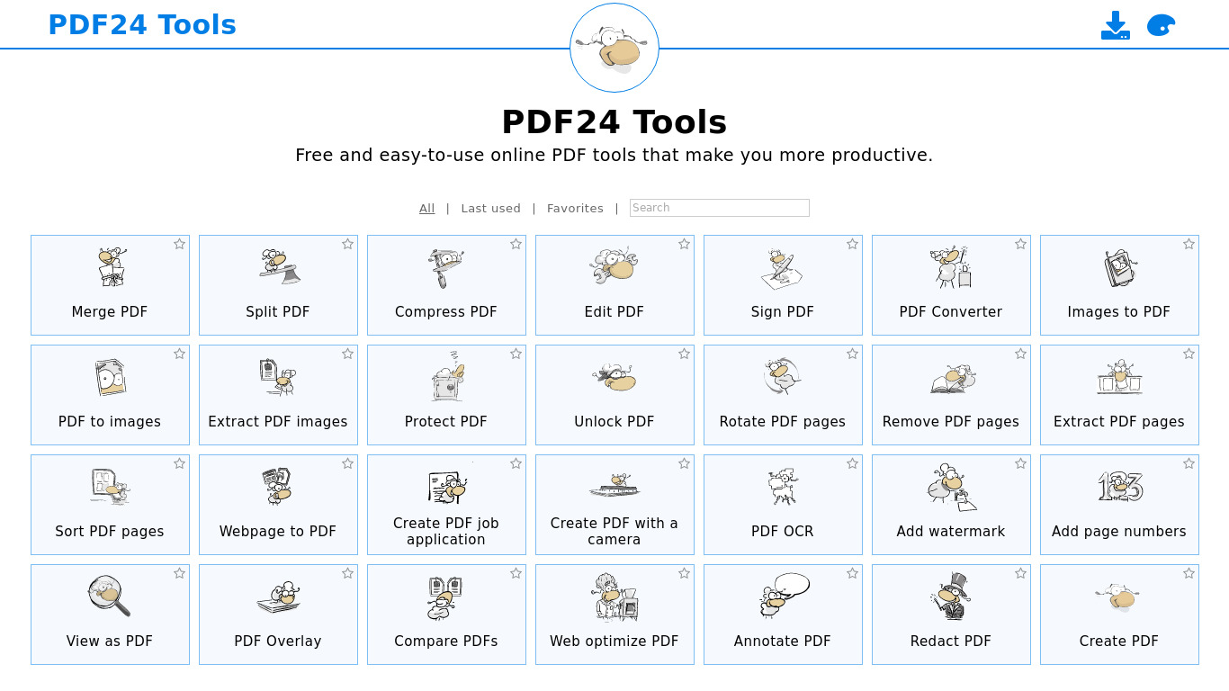 PDF24 - Online PDF Tools Landing page