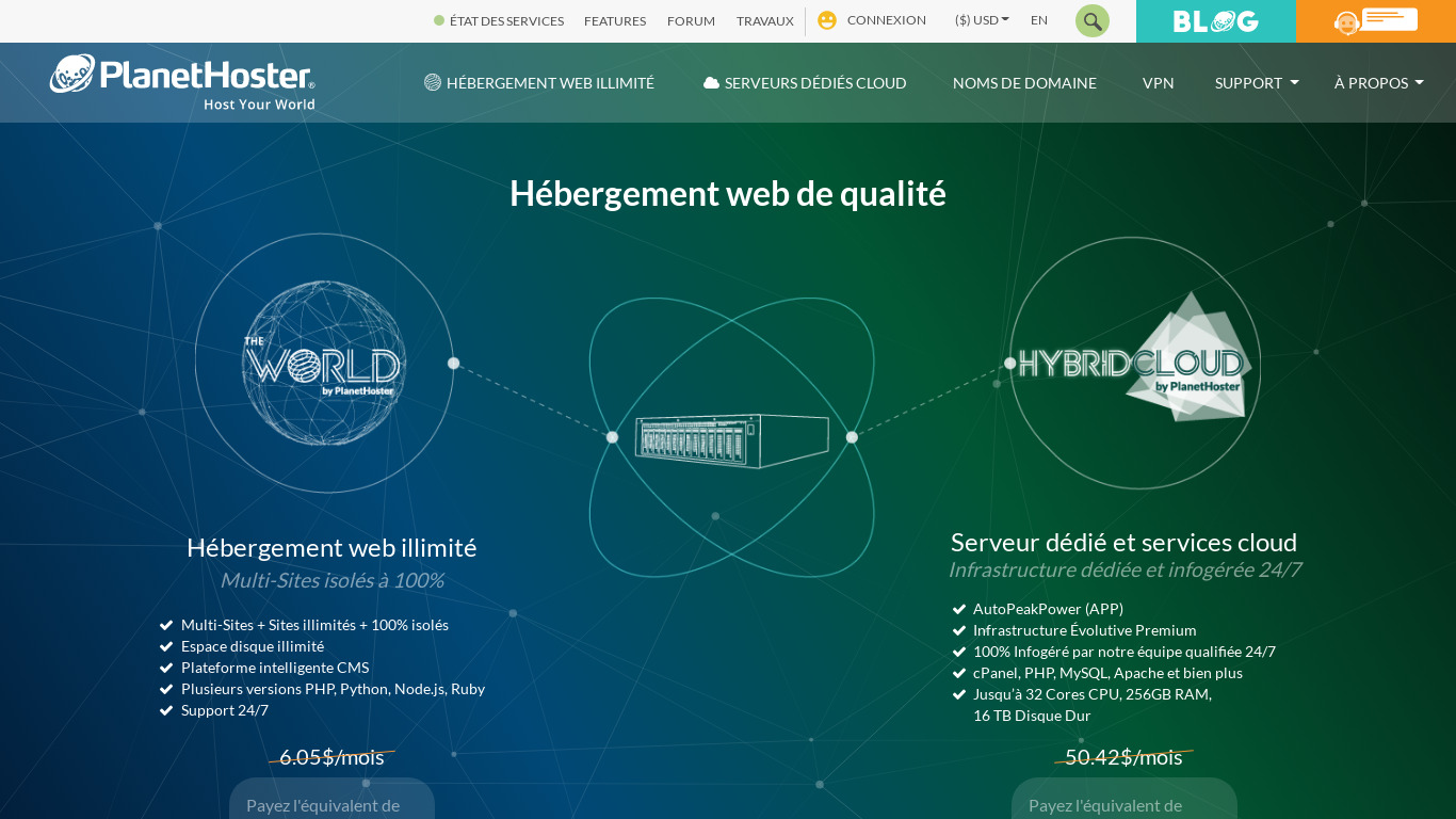 PlanetHoster Landing page