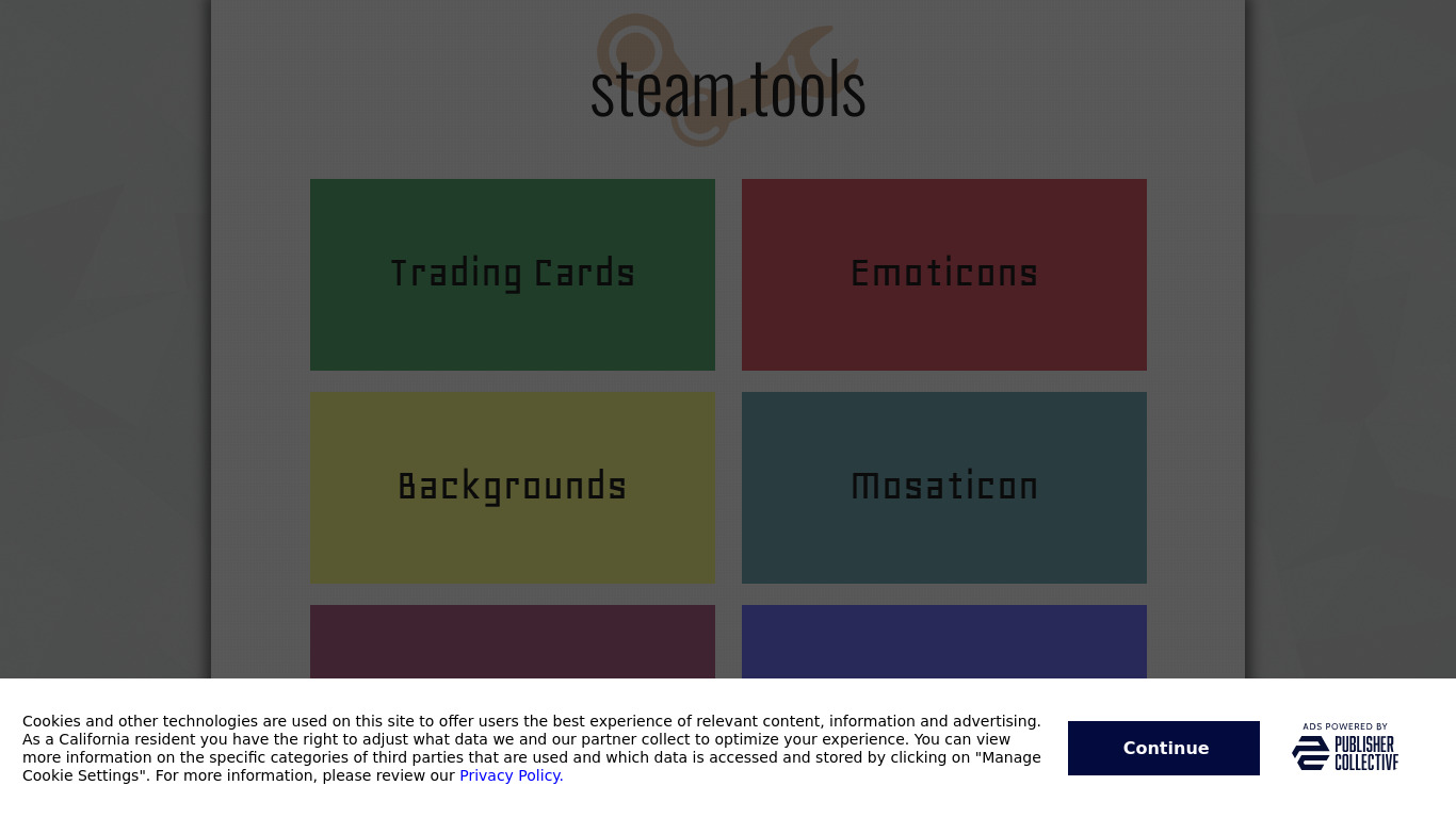 Steam Tools Hub Landing page