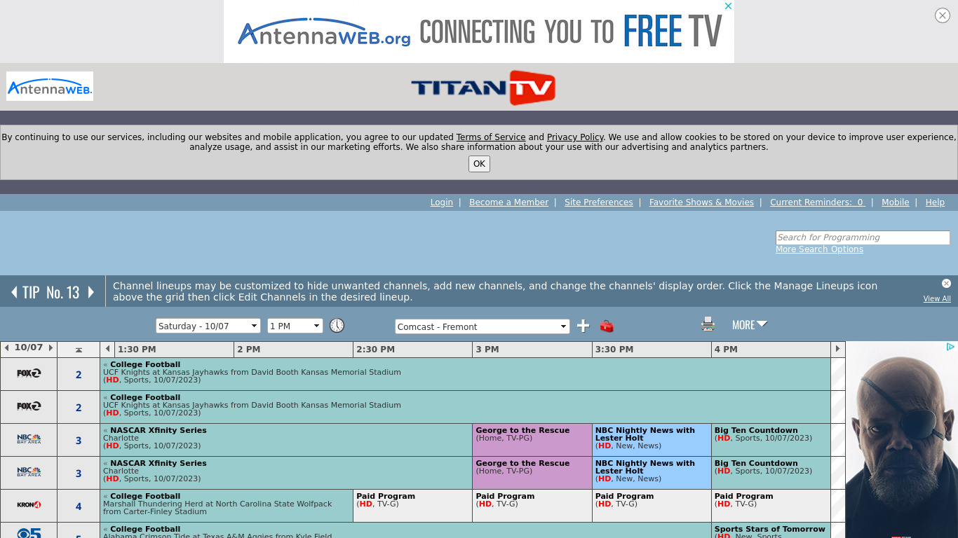TitanTV Landing page