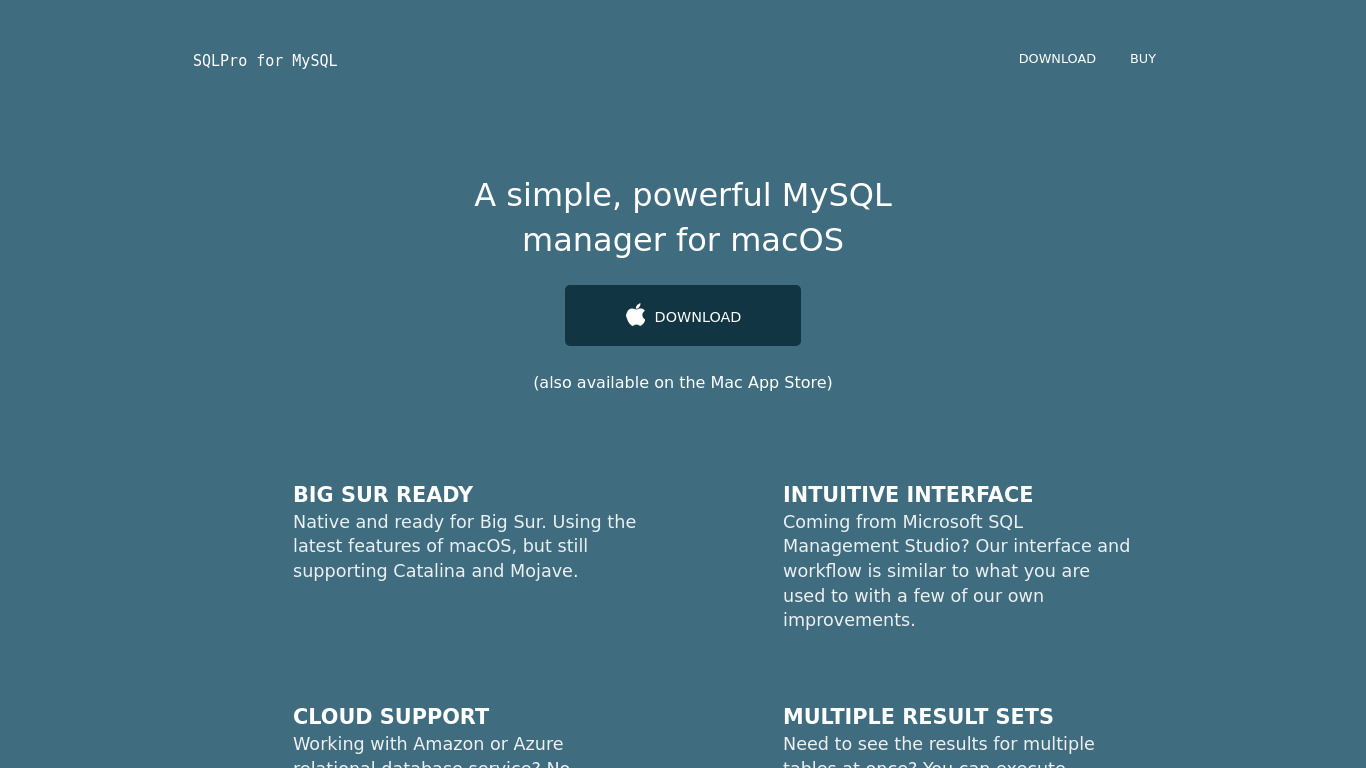 SQLPro for MySQL Landing page