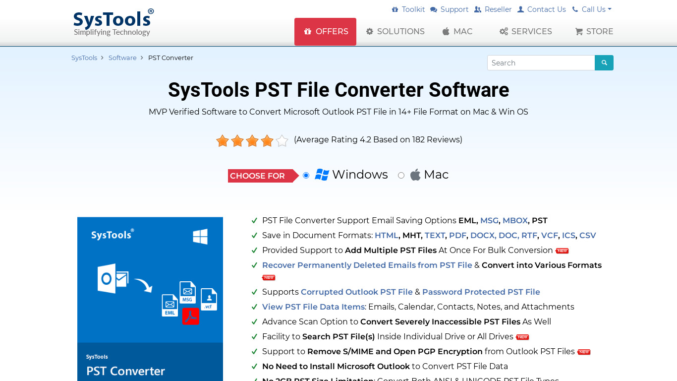 SysTools Outlook PST Converter Landing page