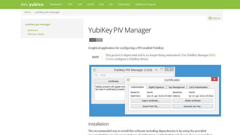 YubiKey PIV Manager Landing Page