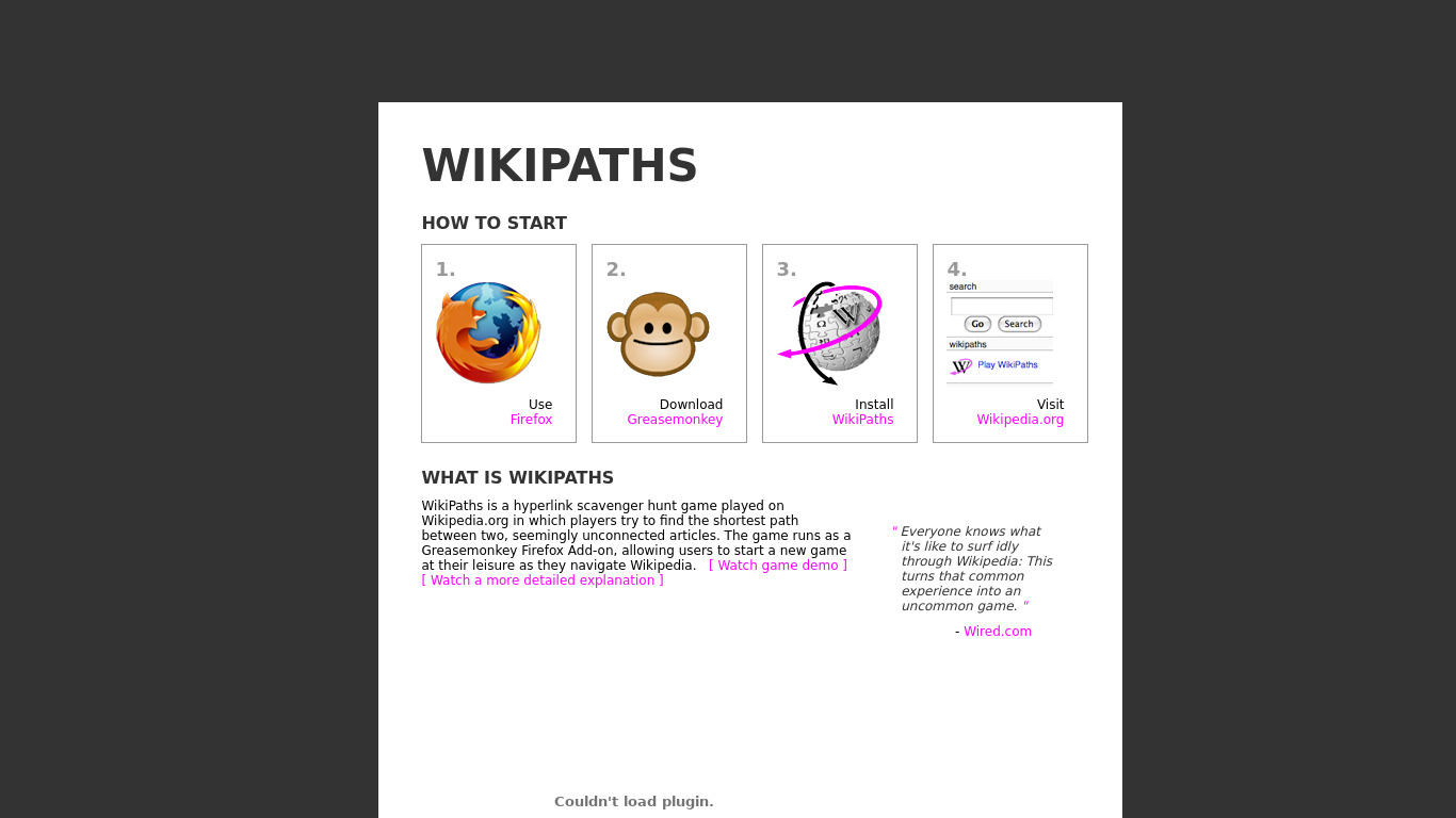 Playwikipaths.com Landing page