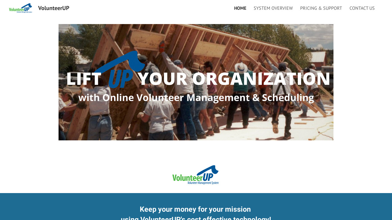 VolunteerUP Landing page